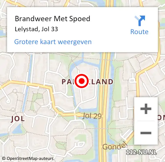 Locatie op kaart van de 112 melding: Brandweer Met Spoed Naar Lelystad, Jol 33 op 20 februari 2022 21:18