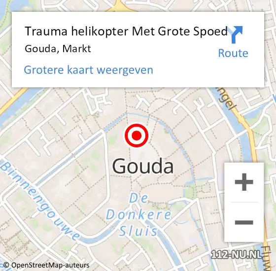 Locatie op kaart van de 112 melding: Trauma helikopter Met Grote Spoed Naar Gouda, Markt op 20 februari 2022 21:29