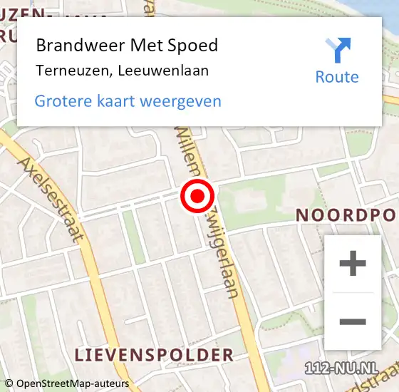 Locatie op kaart van de 112 melding: Brandweer Met Spoed Naar Terneuzen, Leeuwenlaan op 20 februari 2022 21:30