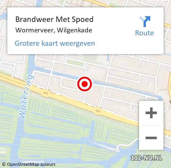 Locatie op kaart van de 112 melding: Brandweer Met Spoed Naar Wormerveer, Wilgenkade op 20 februari 2022 21:33