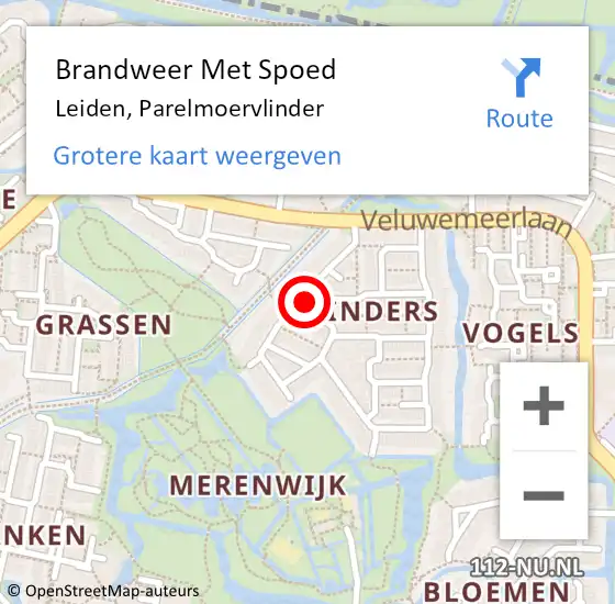 Locatie op kaart van de 112 melding: Brandweer Met Spoed Naar Leiden, Parelmoervlinder op 20 februari 2022 21:36