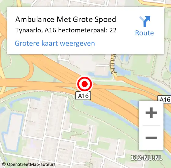 Locatie op kaart van de 112 melding: Ambulance Met Grote Spoed Naar Tynaarlo, A16 hectometerpaal: 22 op 20 februari 2022 21:37