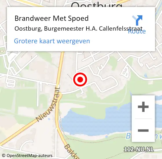 Locatie op kaart van de 112 melding: Brandweer Met Spoed Naar Oostburg, Burgemeester H.A. Callenfelsstraat op 20 februari 2022 21:40