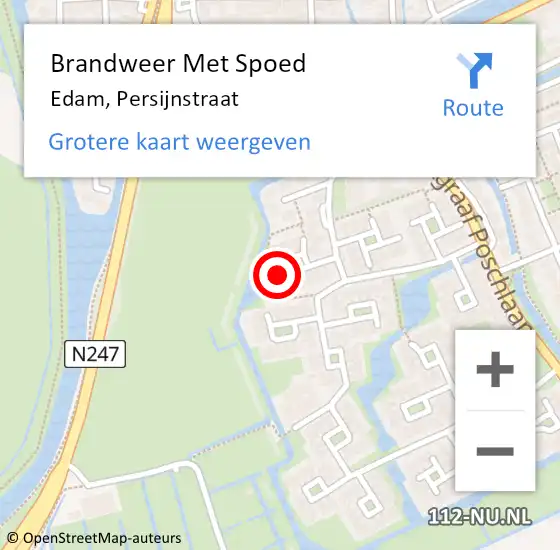 Locatie op kaart van de 112 melding: Brandweer Met Spoed Naar Edam, Persijnstraat op 20 februari 2022 21:53