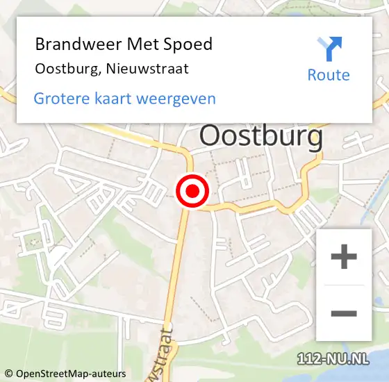 Locatie op kaart van de 112 melding: Brandweer Met Spoed Naar Oostburg, Nieuwstraat op 20 februari 2022 22:17