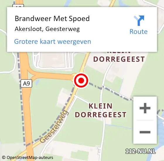 Locatie op kaart van de 112 melding: Brandweer Met Spoed Naar Akersloot, Geesterweg op 20 februari 2022 22:22