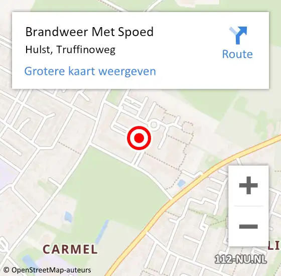 Locatie op kaart van de 112 melding: Brandweer Met Spoed Naar Hulst, Truffinoweg op 20 februari 2022 22:25