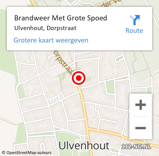 Locatie op kaart van de 112 melding: Brandweer Met Grote Spoed Naar Ulvenhout, Dorpstraat op 20 februari 2022 22:32