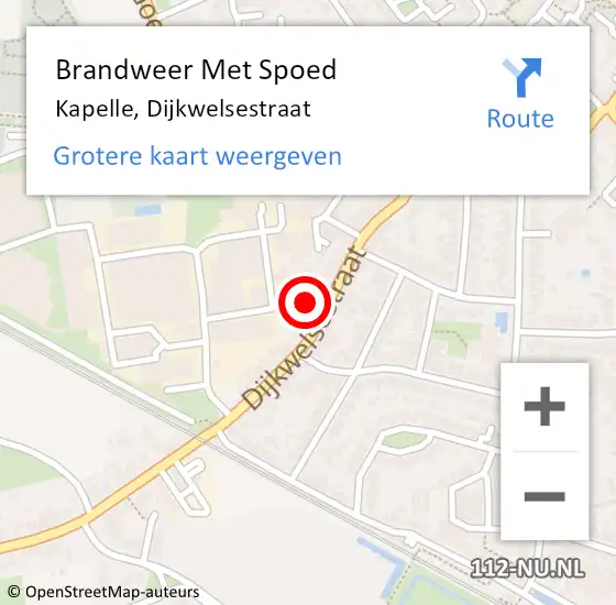 Locatie op kaart van de 112 melding: Brandweer Met Spoed Naar Kapelle, Dijkwelsestraat op 20 februari 2022 22:45