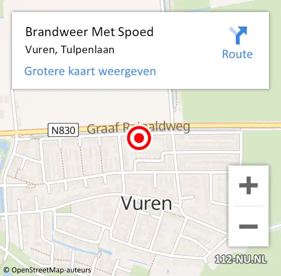 Locatie op kaart van de 112 melding: Brandweer Met Spoed Naar Vuren, Tulpenlaan op 20 februari 2022 22:58