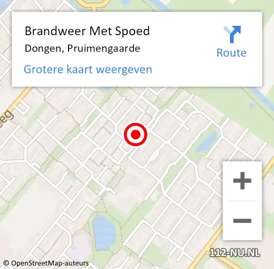 Locatie op kaart van de 112 melding: Brandweer Met Spoed Naar Dongen, Pruimengaarde op 20 februari 2022 22:58