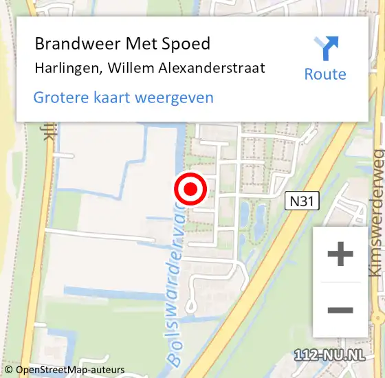 Locatie op kaart van de 112 melding: Brandweer Met Spoed Naar Harlingen, Willem Alexanderstraat op 20 februari 2022 23:11