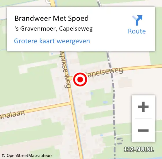 Locatie op kaart van de 112 melding: Brandweer Met Spoed Naar 's Gravenmoer, Capelseweg op 20 februari 2022 23:14