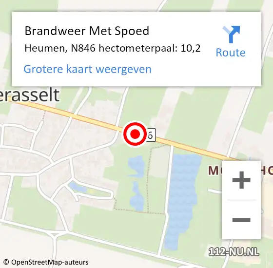 Locatie op kaart van de 112 melding: Brandweer Met Spoed Naar Heumen, N846 hectometerpaal: 10,2 op 20 februari 2022 23:14