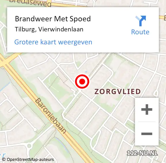 Locatie op kaart van de 112 melding: Brandweer Met Spoed Naar Tilburg, Vierwindenlaan op 20 februari 2022 23:17