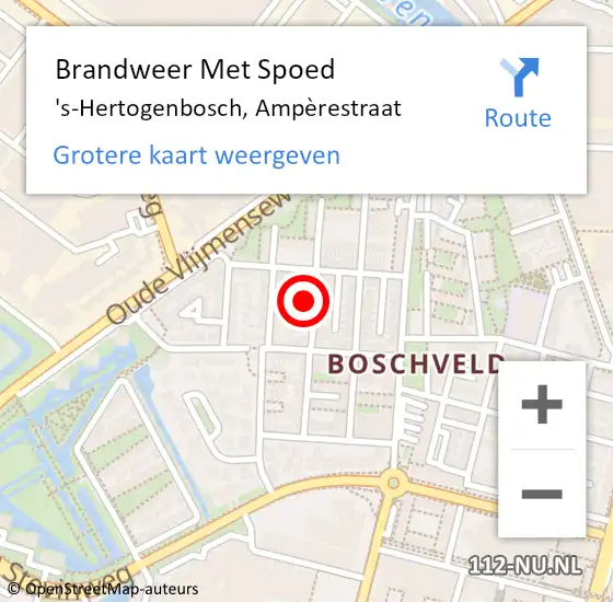 Locatie op kaart van de 112 melding: Brandweer Met Spoed Naar 's-Hertogenbosch, Ampèrestraat op 20 februari 2022 23:21