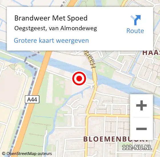 Locatie op kaart van de 112 melding: Brandweer Met Spoed Naar Oegstgeest, van Almondeweg op 20 februari 2022 23:22