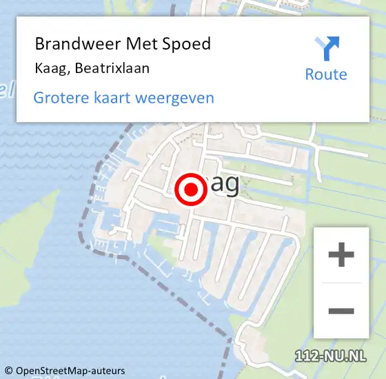 Locatie op kaart van de 112 melding: Brandweer Met Spoed Naar Kaag, Beatrixlaan op 20 februari 2022 23:23