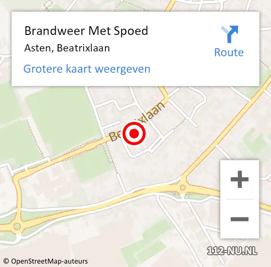 Locatie op kaart van de 112 melding: Brandweer Met Spoed Naar Asten, Beatrixlaan op 20 februari 2022 23:26