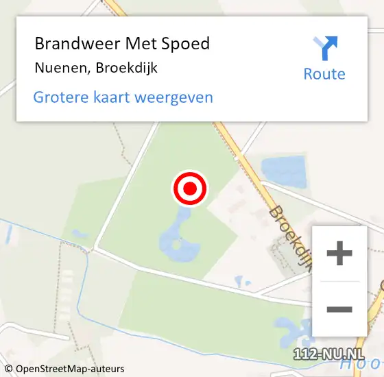 Locatie op kaart van de 112 melding: Brandweer Met Spoed Naar Nuenen, Broekdijk op 20 februari 2022 23:31