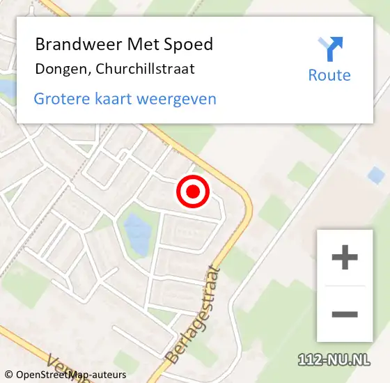 Locatie op kaart van de 112 melding: Brandweer Met Spoed Naar Dongen, Churchillstraat op 20 februari 2022 23:35