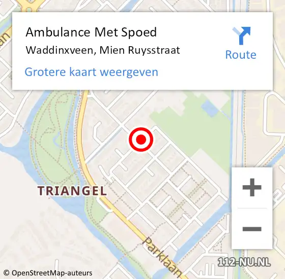 Locatie op kaart van de 112 melding: Ambulance Met Spoed Naar Waddinxveen, Mien Ruysstraat op 20 februari 2022 23:52