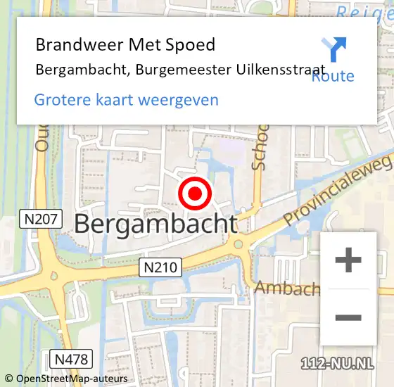 Locatie op kaart van de 112 melding: Brandweer Met Spoed Naar Bergambacht, Burgemeester Uilkensstraat op 21 februari 2022 00:20