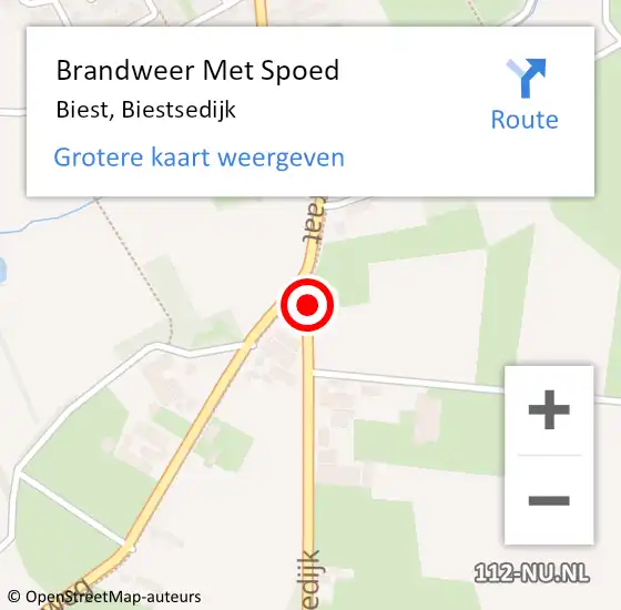 Locatie op kaart van de 112 melding: Brandweer Met Spoed Naar Biest, Biestsedijk op 21 februari 2022 00:26