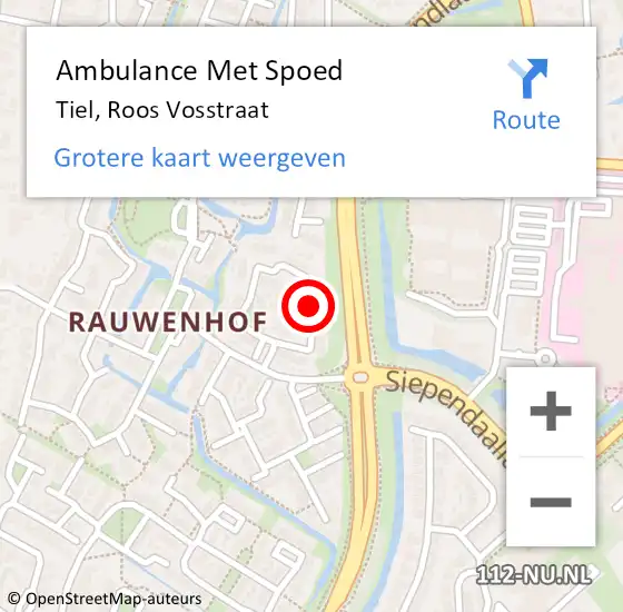 Locatie op kaart van de 112 melding: Ambulance Met Spoed Naar Tiel, Roos Vosstraat op 21 februari 2022 00:28