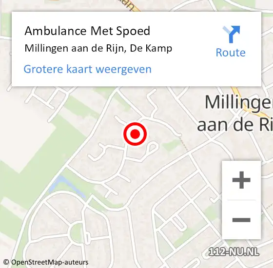 Locatie op kaart van de 112 melding: Ambulance Met Spoed Naar Millingen aan de Rijn, De Kamp op 21 februari 2022 00:33