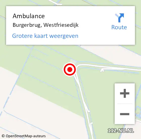 Locatie op kaart van de 112 melding: Ambulance Burgerbrug, Westfriesedijk op 21 februari 2022 00:36