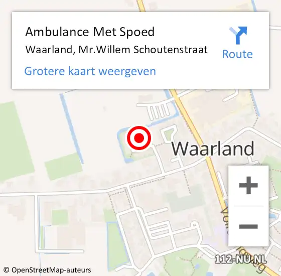 Locatie op kaart van de 112 melding: Ambulance Met Spoed Naar Waarland, Mr.Willem Schoutenstraat op 21 februari 2022 00:37