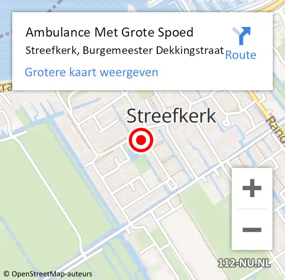Locatie op kaart van de 112 melding: Ambulance Met Grote Spoed Naar Streefkerk, Burgemeester Dekkingstraat op 21 februari 2022 01:26