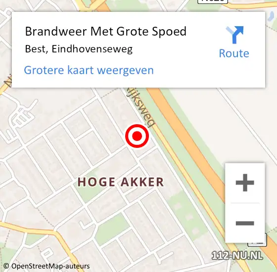 Locatie op kaart van de 112 melding: Brandweer Met Grote Spoed Naar Best, Eindhovenseweg op 21 februari 2022 02:22