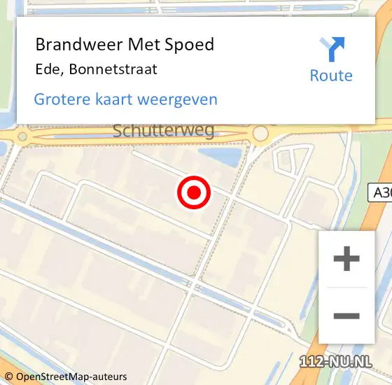 Locatie op kaart van de 112 melding: Brandweer Met Spoed Naar Ede, Bonnetstraat op 21 februari 2022 02:29