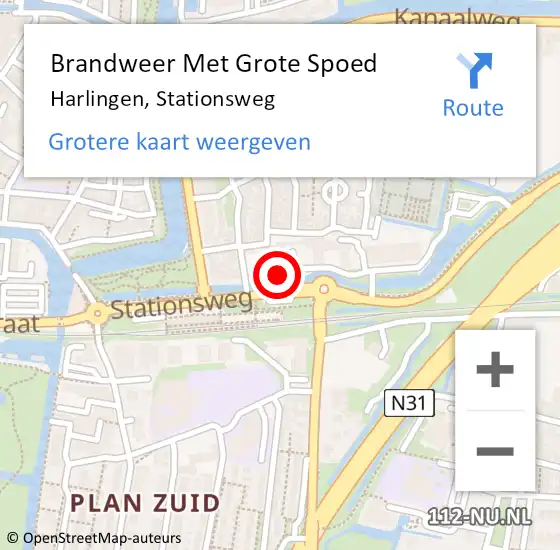 Locatie op kaart van de 112 melding: Brandweer Met Grote Spoed Naar Harlingen, Stationsweg op 9 juli 2014 06:38