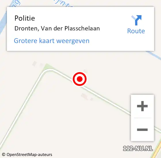 Locatie op kaart van de 112 melding: Politie Dronten, Van der Plasschelaan op 21 februari 2022 06:01