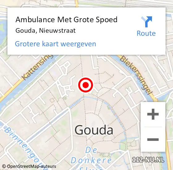 Locatie op kaart van de 112 melding: Ambulance Met Grote Spoed Naar Gouda, Nieuwstraat op 21 februari 2022 06:02