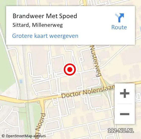 Locatie op kaart van de 112 melding: Brandweer Met Spoed Naar Sittard, Millenerweg op 21 februari 2022 06:03