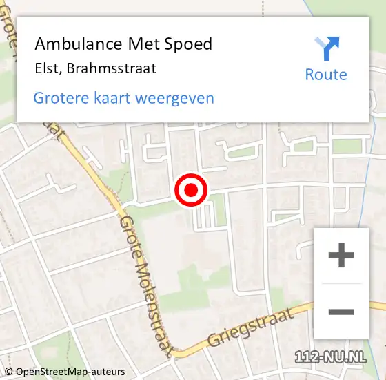 Locatie op kaart van de 112 melding: Ambulance Met Spoed Naar Elst, Brahmsstraat op 21 februari 2022 06:20