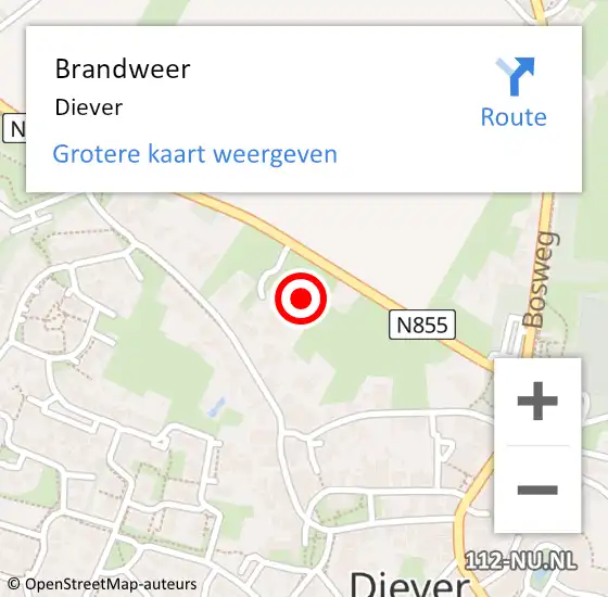 Locatie op kaart van de 112 melding: Brandweer Diever op 9 juli 2014 07:00