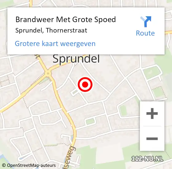 Locatie op kaart van de 112 melding: Brandweer Met Grote Spoed Naar Sprundel, Thornerstraat op 21 februari 2022 06:51