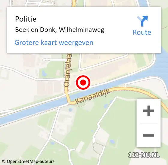 Locatie op kaart van de 112 melding: Politie Beek en Donk, Wilhelminaweg op 21 februari 2022 06:57