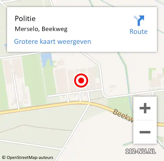 Locatie op kaart van de 112 melding: Politie Merselo, Beekweg op 21 februari 2022 07:06