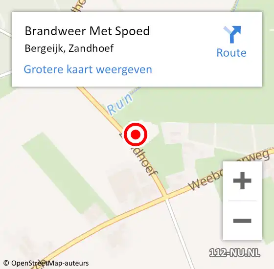 Locatie op kaart van de 112 melding: Brandweer Met Spoed Naar Bergeijk, Zandhoef op 21 februari 2022 07:25