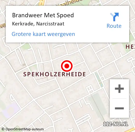 Locatie op kaart van de 112 melding: Brandweer Met Spoed Naar Kerkrade, Narcisstraat op 21 februari 2022 07:27