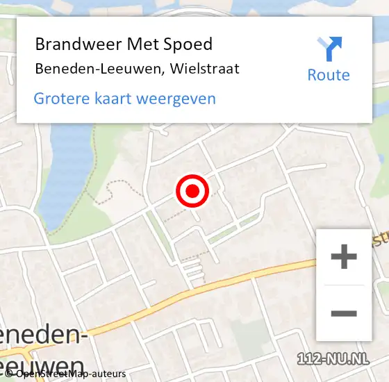 Locatie op kaart van de 112 melding: Brandweer Met Spoed Naar Beneden-Leeuwen, Wielstraat op 21 februari 2022 08:02