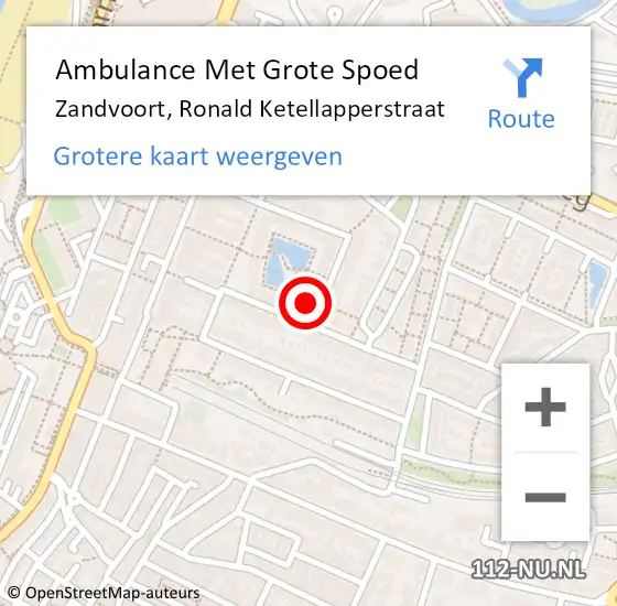 Locatie op kaart van de 112 melding: Ambulance Met Grote Spoed Naar Zandvoort, Ronald Ketellapperstraat op 21 februari 2022 08:09