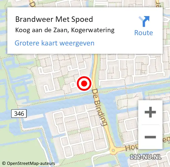 Locatie op kaart van de 112 melding: Brandweer Met Spoed Naar Koog aan de Zaan, Kogerwatering op 21 februari 2022 08:11