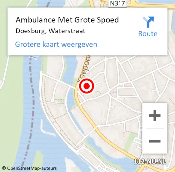 Locatie op kaart van de 112 melding: Ambulance Met Grote Spoed Naar Doesburg, Waterstraat op 21 februari 2022 08:12